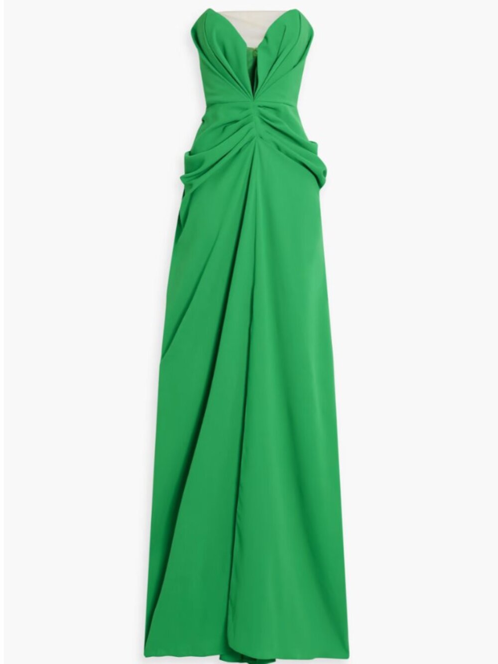 RHEA COSTA Strapless tulle-trimmed draped twill gown green worn once tulle drape